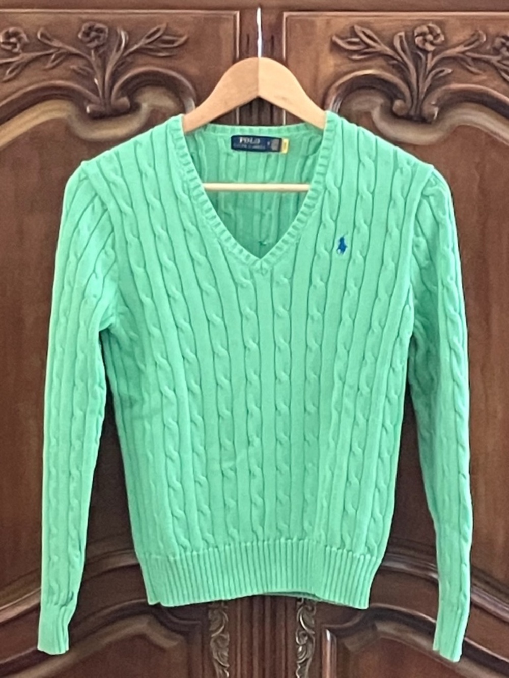 Polo Ralph Lauren | Cable Knit V-Neck Sweater | Green | Size M